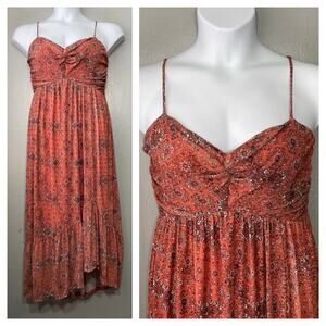 Maurices Strappy Sundress Size XL Floral Orange Mesh Asymmetric Summer Vacation